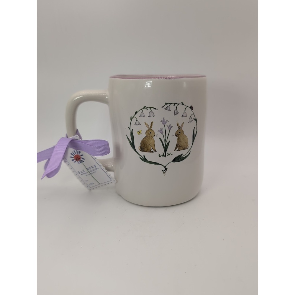 Rae Dunn "spring is in the air" Mug With Butterflies And Bunnies On Back easter